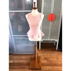 Alt. B Pink & White Floral Jacquard Peplum Top